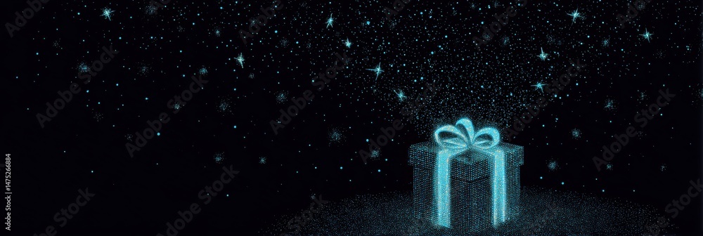 Poster Glow in the Dark Present Design Illuminated by Starlit Night Sky Creating a Magical Atmosphere for Special Occasions