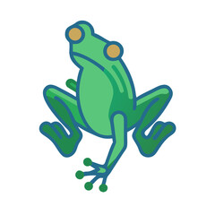 Cartoon frog illustration with green and blue color accents