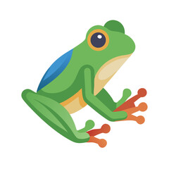 Flat vector illustration of vibrant green tree frog isolated