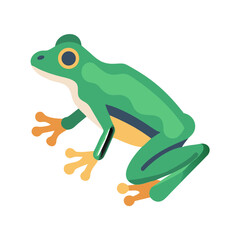 Stylized green frog with orange accents on black background
