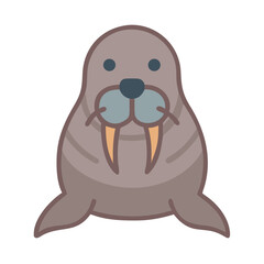 Simple walrus character icon illustration on black background