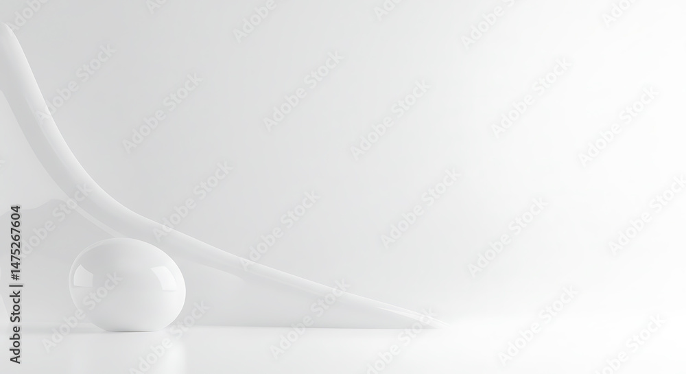 Aufkleber white sphere and abstract curve minimalist arrangement 3d render background for modern designs, pres