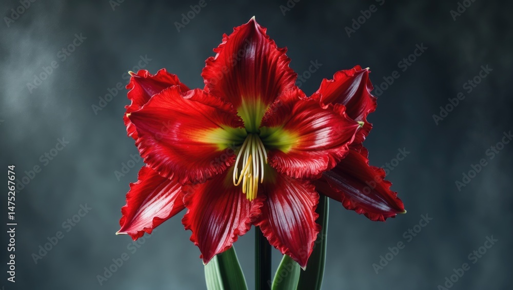 Poster room lily in red against a dark gray isolated background
