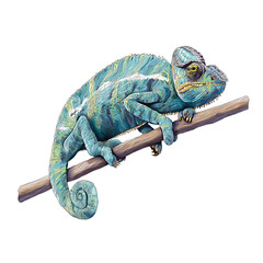 Naklejka premium Chameleon perched on a branch 