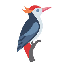 Flat illustration of a colorful woodpecker perched on branch