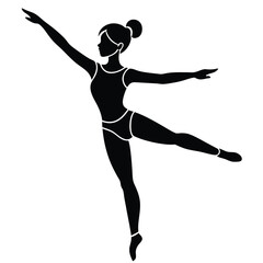 Graceful black ballet dancer silhouette vector illustration of a woman in a jump pose