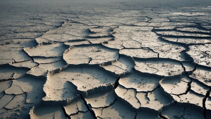 Desertification effects and drought on dry, waterless terrain, broken ground for environmental awareness theme