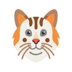 Flat design ginger cat head isolated on black background