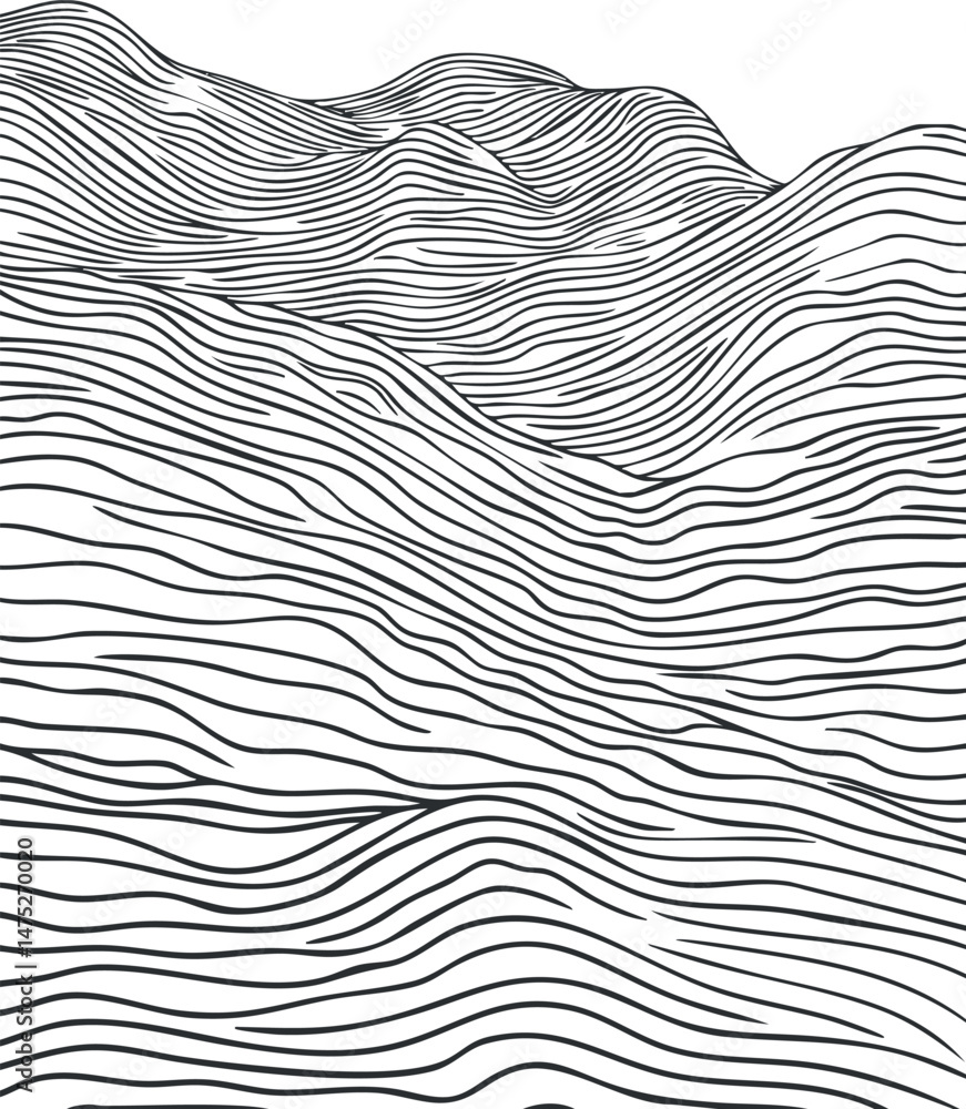 Poster abstract black and white wavy lines forming a smooth flowing pattern with curved contours