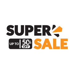 Super sale vector illustration logo. Super sale 50% off icon.