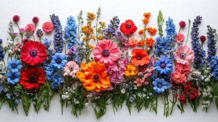 Fototapeta premium Vibrant floral arrangement showcasing various colorful flowers against a white background