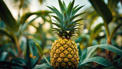 Obraz premium Pineapples thriving in garden space with textured detail