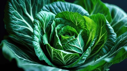 Fototapeta premium Abstract pattern of a green cabbage leaf captured in close-up with artistic lighting