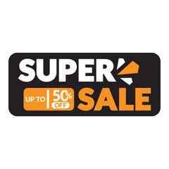 Super sale vector illustration logo. Super sale 50% off icon.