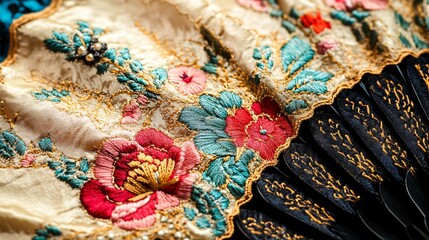 Exquisite Close-Up of Intricately Embroidered Hand Fan