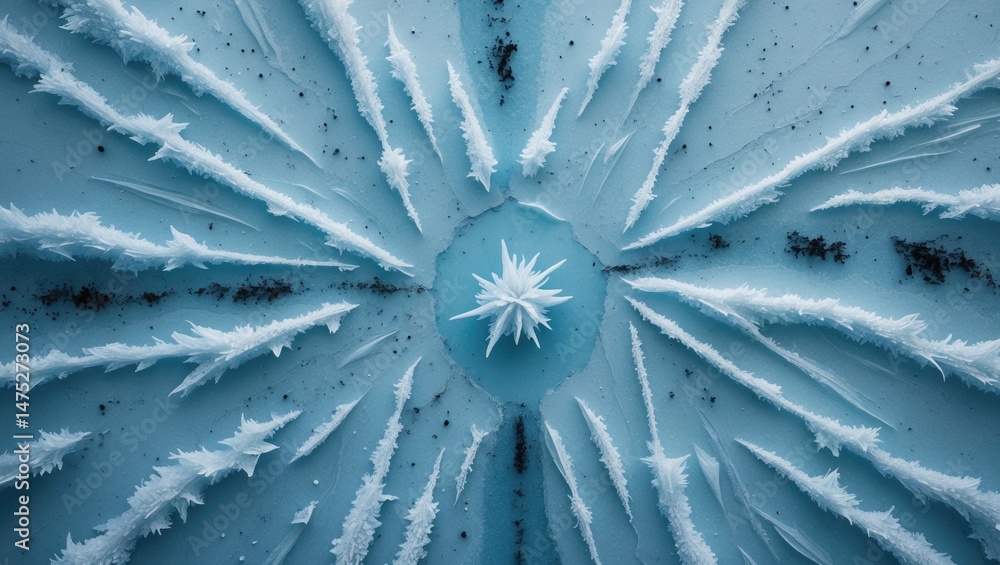 Poster Mysterious ice patterns seen from above, displaying unique abstract shapes and textures. A bird's eye view emphasizing the beauty of earth's icy phenomena in photo wallpaper form.