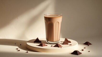 Healthy chocolate milk drink featuring organic ingredients in a glass