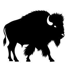 Minimalist black silhouette of a powerful bison on a white background