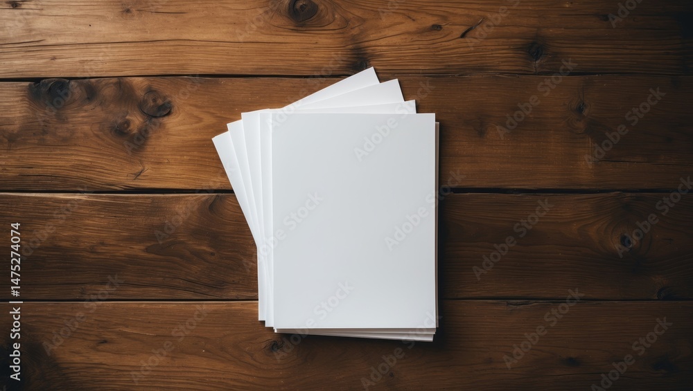 Poster office workspace from above with a blank a4 paper layout for branding mockup in portfolio presentati