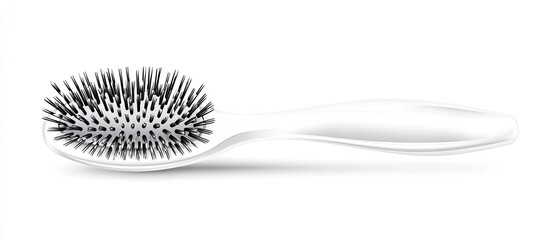 Fototapeta premium White Oval Hairbrush with Black Bristles.