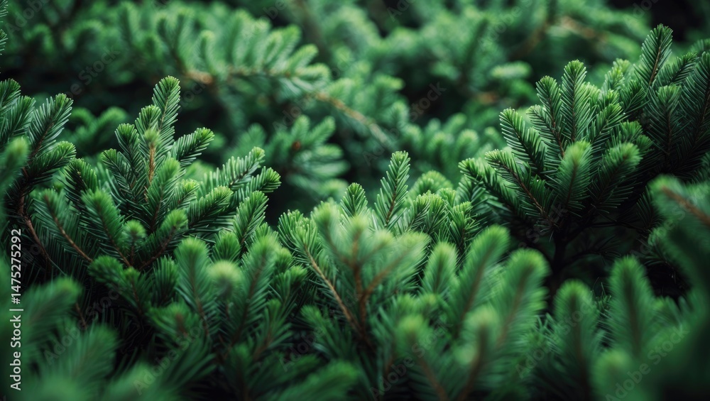 Poster macro image of a fir tree branch highlighting fluffy needles