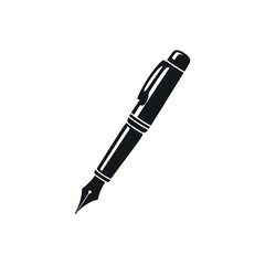 Elegant Black Fountain Pen Icon Illustration for Writing Stationery Design