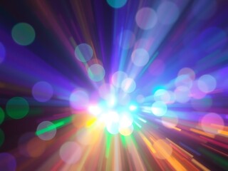 Abstract blurred lights bursting outwards in vibrant colors creating a magical bokeh effect