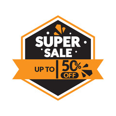 Super sale vector illustration logo. Super sale 50% off icon.