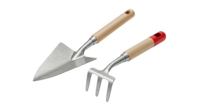 Isolated garden shovel and rake
