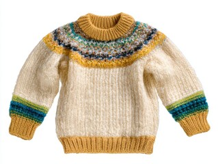 Wool sweater isolated on white background for fashion, winter, and apparel use.