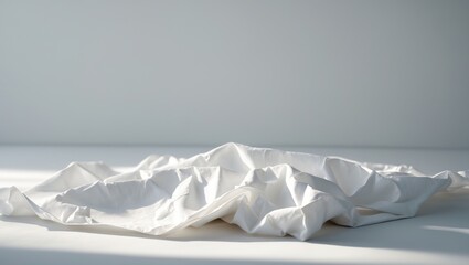 Small piece of white creased cotton fabric