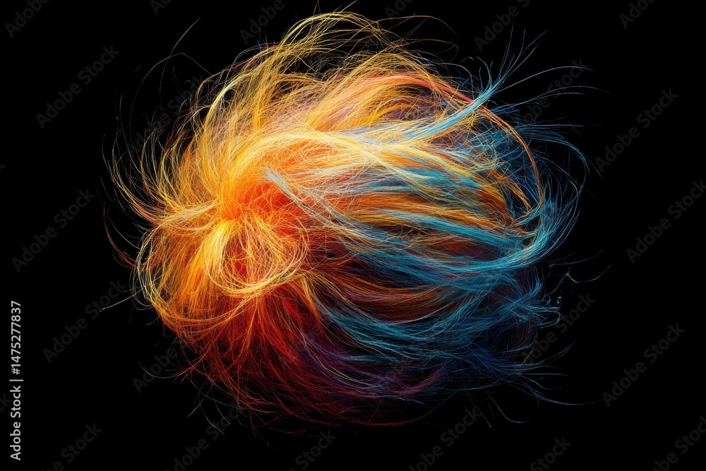 Poster abstract colorful sphere of swirling lines on black background studio shot artistic rendering concep