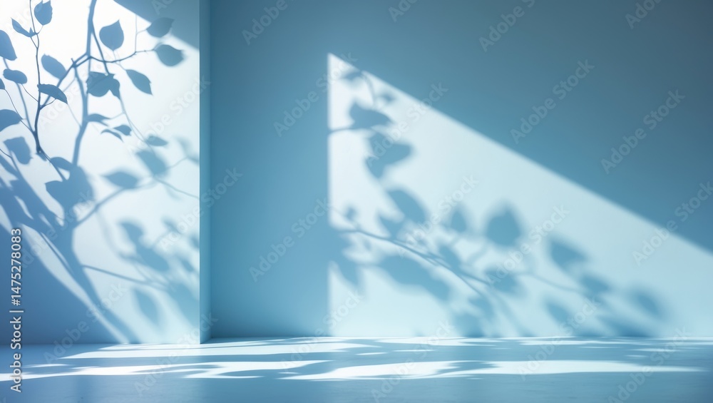 Poster clean minimalistic light blue background complemented by detailed branch shadows for product display