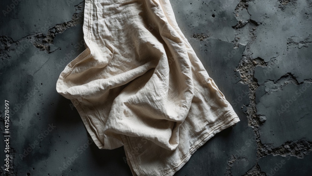 Poster linen napkin on a concrete background arranged for a table setting, suitable for menu, layout, and r