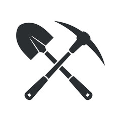 Crossed Shovel and Pickaxe Icon Black and White Simple Design for Mining Industry
