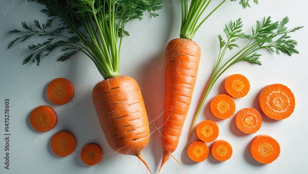 Aufkleber top view of a carrot isolated on white. empty space for your text. flat lay.