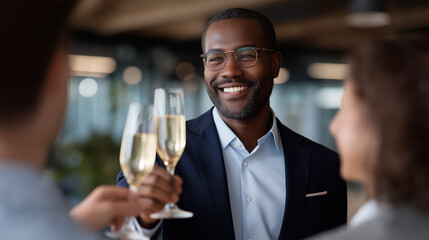 Team Celebration Event Leader Toasting to Boost Employee Morale