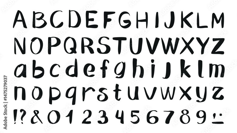 Fototapete english alphabet set of marker brush stroke texture. doodle handwriting elements with latin letters 