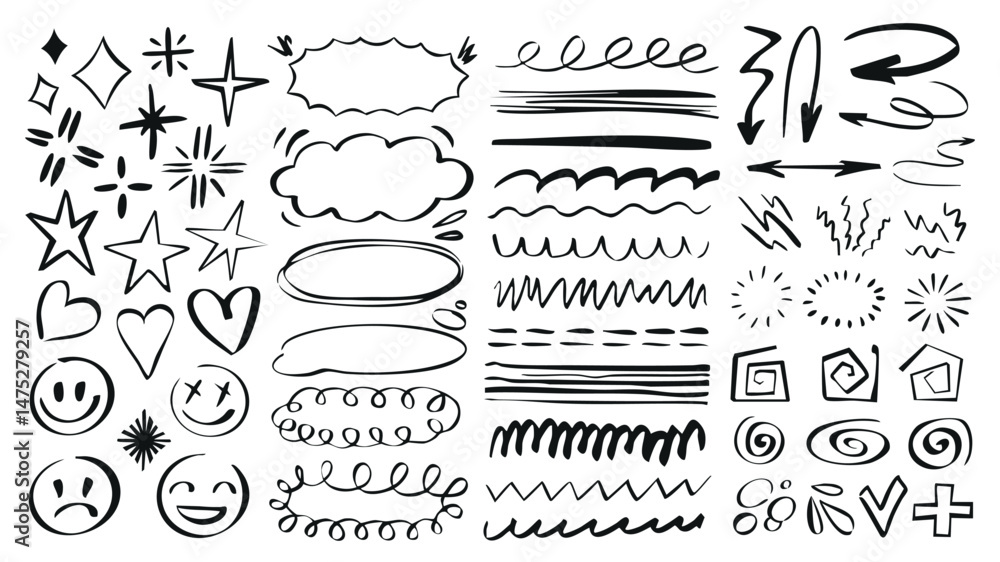 Aufkleber doodle underline emphasis scribble set of marker brush stroke texture. handwriting elements with bla