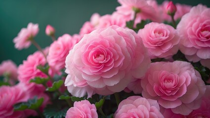 Naklejka premium Colorful pink begonias in full bloom fostering a vibrant and natural atmosphere.