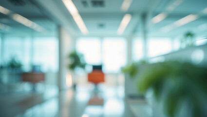 Office setting with a blurred glass and light effects creating a surreal atmosphere