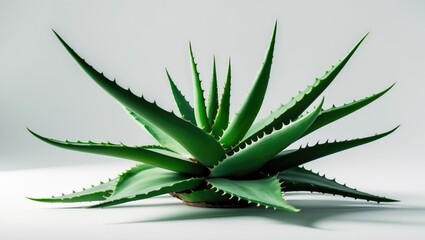Detailed Shot of Aloe Vera Plant Against White Background with Focus