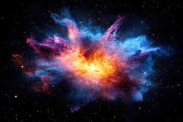 Explosive nebula radiating vibrant colors in the depths of outer space, showcasing the beauty of cosmic phenomena and stellar formations