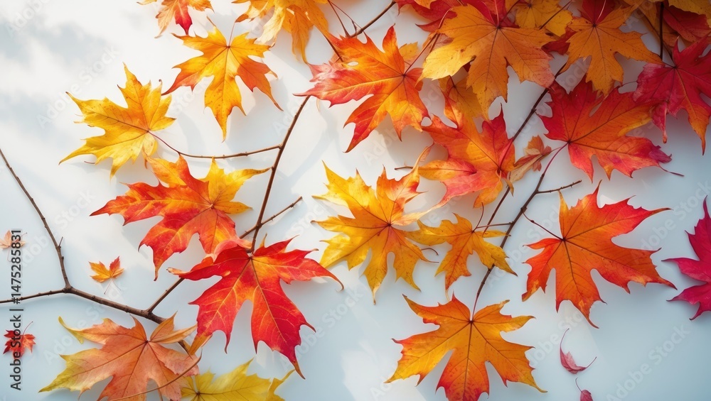 Poster background featuring isolated falling autumn maple leaves