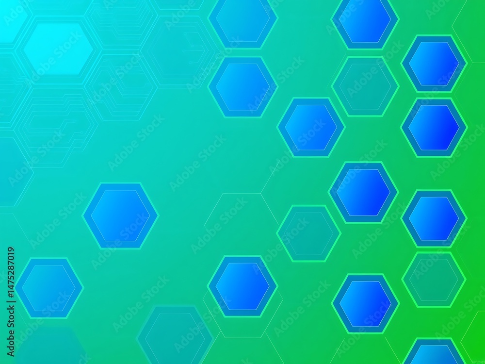 Poster abstract blue hexagon pattern on a green and blue gradient background design