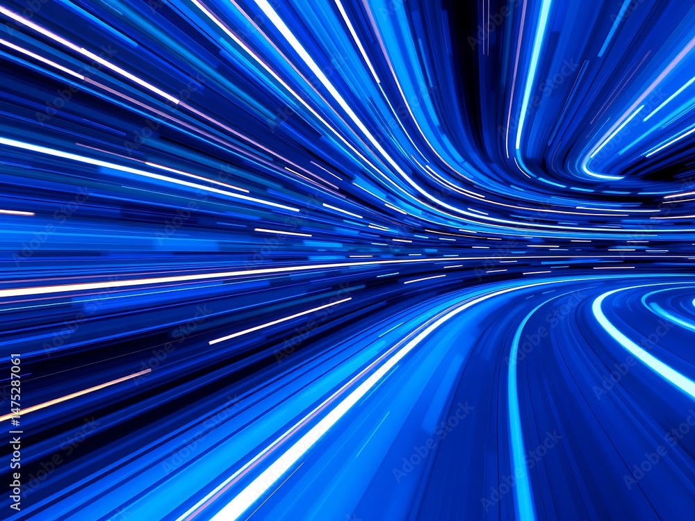 Poster abstract blue tunnel of light with speed and motion for technology concepts