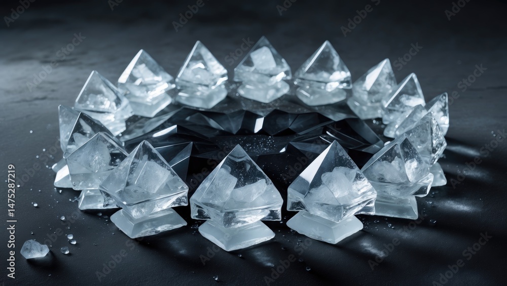 Poster Dark backdrop with a transparent frame of crushed ice and ice cubes