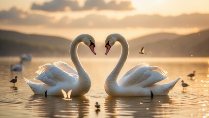 Obraz premium The sea filled with elegant white swans