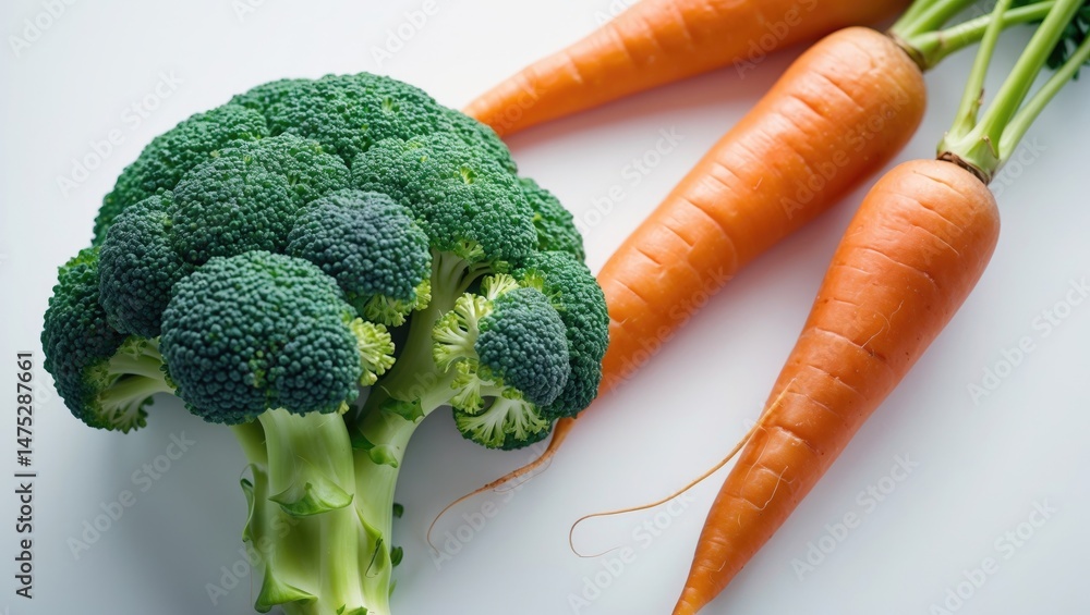 Aufkleber vegetable display featuring broccoli and carrots on a white background