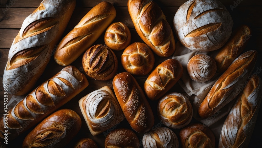 Poster overview of diverse bread varieties highlighting wheat.